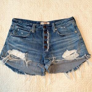 Free People We The Free Distressed Jean Shorts With Holes Pockets Exposed Sz 27